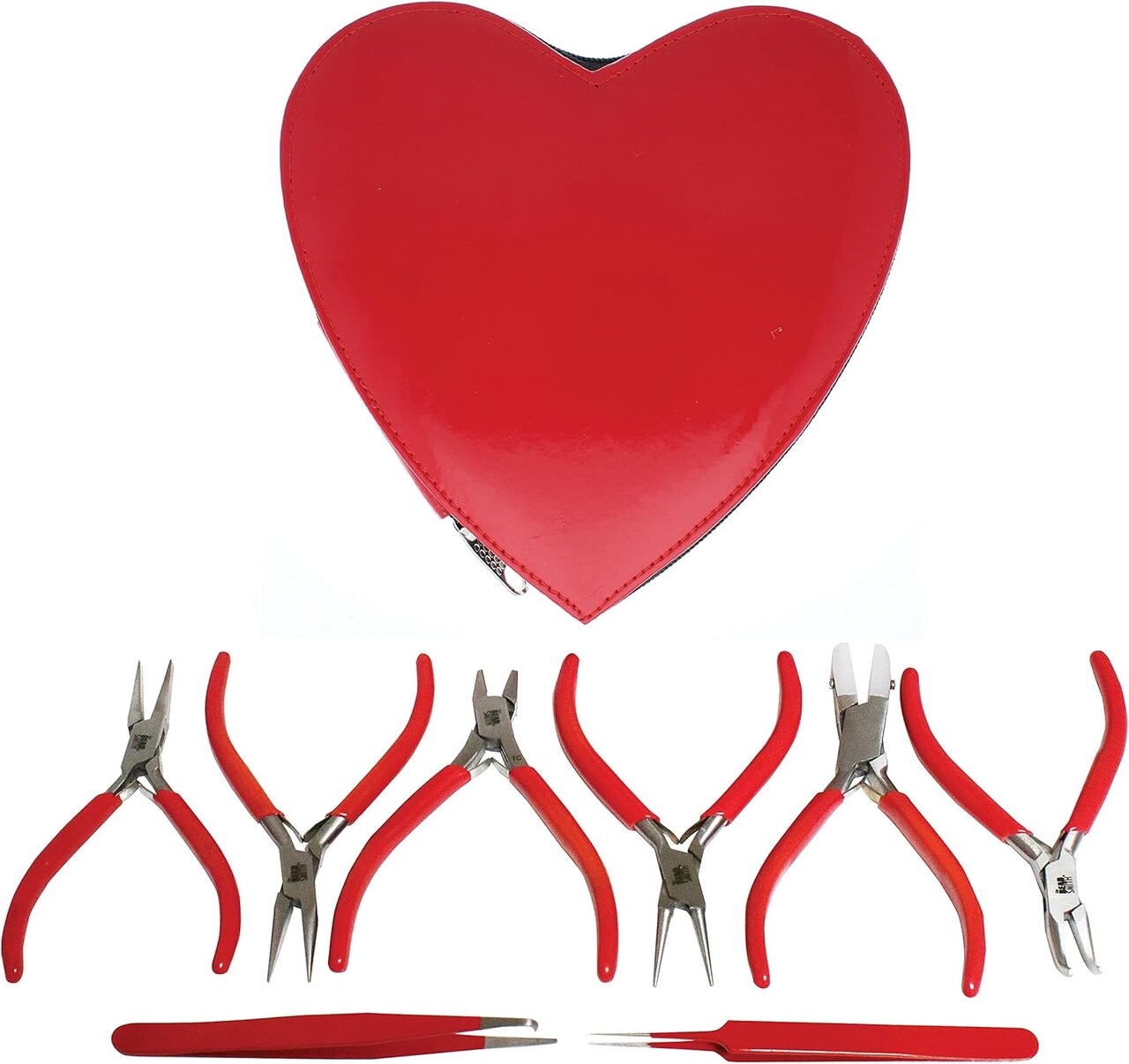 The Beadsmith I Beads Pliers Round Nose, Chain Nose, Bent Chain Nose and Tungsten Carbide Side Cutter – Heart-Shaped Carrying Case Included – Tools for Jewelry Making